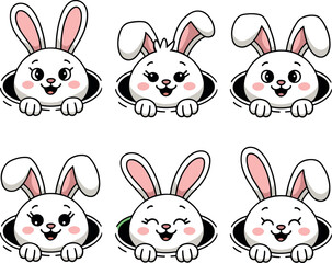 Set of funny and super cute easter bunny ears with happy smile vector art