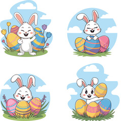 Obraz premium Funny and cute easter bunny eggs with happy smile vector art