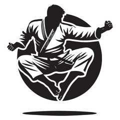 Judo Silhouette Vector Illustration, Solid White Background.