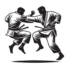 Judo Silhouette Vector Illustration, Solid White Background.