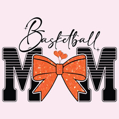  Basketball mom bow T-Shirt Design illustration white Eps vector