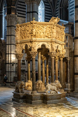 The Pulpit inside Siena Cathedral. Siena, Tuscany, Italy, Europe.