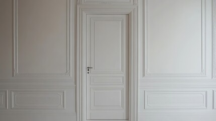 Elegant White Door with Minimalist Wall and Classic Moldings