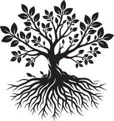 Obraz premium Plant Tree with roots silhouette vector illustration isolated on a white background