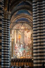 Frescos inside the Siena Cathedral. Siena, Tuscany, Italy, Europe.