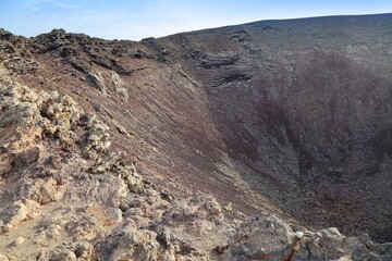 Inactive volcano caldera in Fuerteventura island