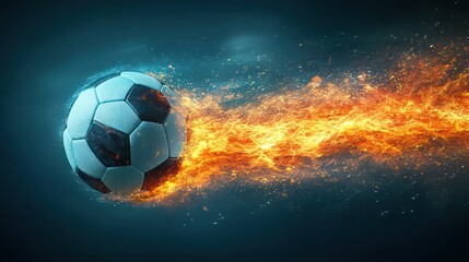 Fototapeta premium Fiery soccer ball in motion, blazing trail. (1)