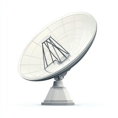 A large white satellite dish stands tall against a minimalist background, symbolizing communication technology.