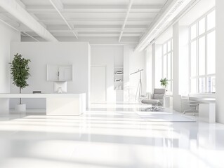Fototapeta premium Modern White Office Minimalist Design Spacious Interior