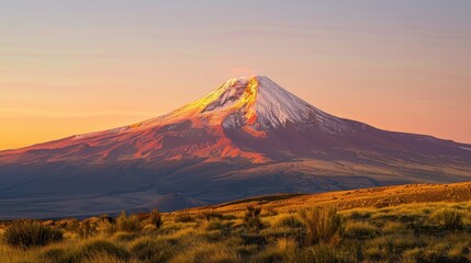 Fototapeta premium Majestic Mountain Peak Bathed in Golden Light at Sunrise