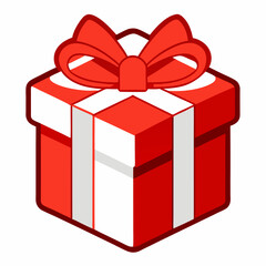 present gift box decorated with red and white ribbon premium stock clip art cartoon doodle freehand sketch drawing isolated vector element illustration on white background
