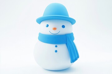Cute whimsical snowman with a blue hat and scarf, perfect for winter-themed decorations.