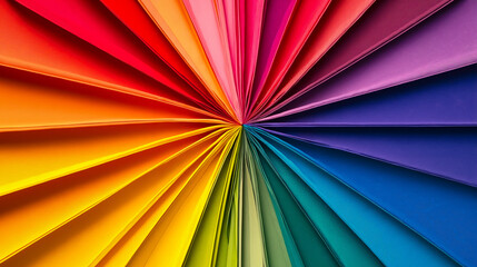 A rainbow colored paper fan is shown in a circle