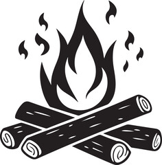 The campfire black icon is isolated on a white background. Vector illustration.