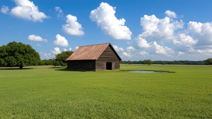 Obraz premium Exploring an abandoned barn in a lush green field rural landscape photography serenity nature's beauty