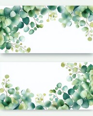 Beautiful watercolor greenery border design with lush leaves in varying shades of green.