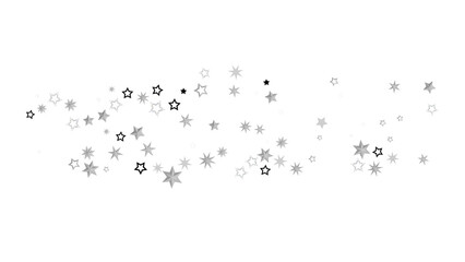 Abstract image of scattered silver stars on a black background. The stars are of different sizes and sparkle, creating a dreamy and magical atmosphere.