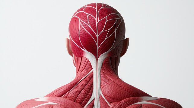 Anatomical display of human musculature medical lab educational content clinical environment rear view human anatomy concept