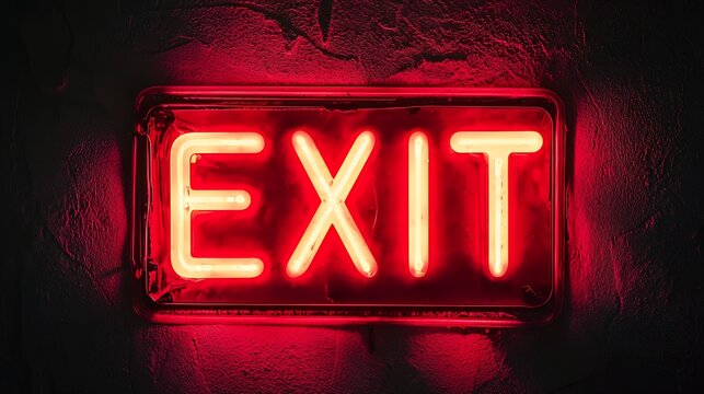 Glowing Red Neon Exit Sign on a Wall