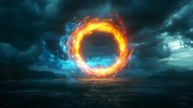 The Captivating Whirl of the Ethereal Wheel: An Artistic Representation of Compulsions and Obsession Against a Shadowy Landscape