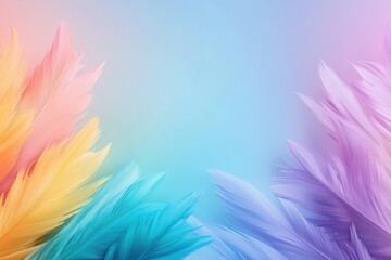 Obraz premium A vibrant, abstract background featuring colorful feather-like shapes in pastel hues, creating a soft and dreamy atmosphere.