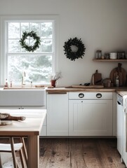 Minimalist Winter Kitchen Decor With Wreaths