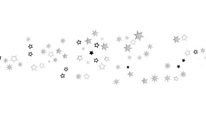 A black background with a scattering of silver stars of different sizes and shapes. The stars create an abstract design and have a sparkly, shiny, and festive feel.