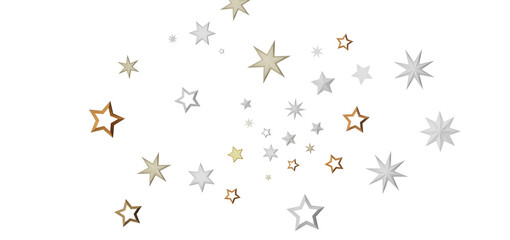 A collection of gold and silver stars scattered on a black background, creating a festive and celebratory atmosphere.