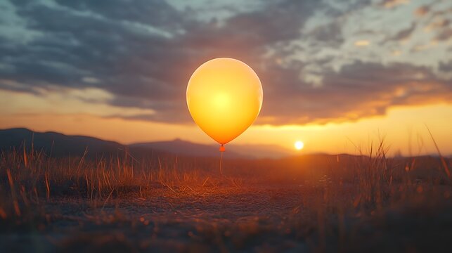 Illuminating Depiction of Overconfidence Shown Through a Balloon Floating Too High Before Bursting Against a Sunset