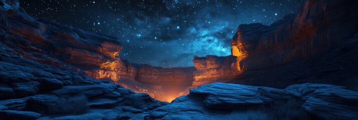 Canyon Walls Glowing Under a Starry Night Sky