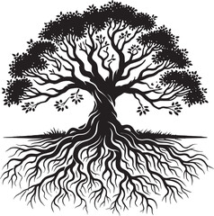 Plant Tree with roots silhouette vector illustration isolated on a white background