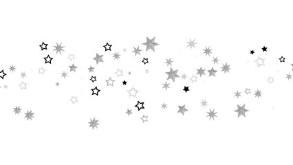 A black background with a scattering of silver stars of different sizes and shapes. The stars create an abstract design and have a sparkly, shiny, and festive feel.