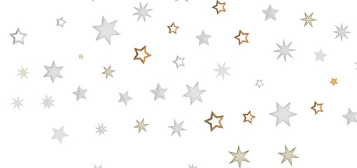 An abstract design with stars of different colors and sizes against a dark background.