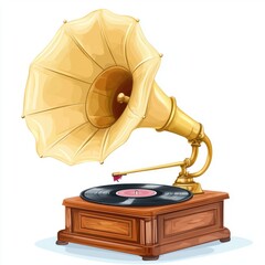 Classic vintage gramophone with a golden horn and a black vinyl record, evoking nostalgia and warmth.