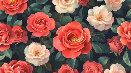 Elegant Floral Pattern with Beautiful Roses in Soft Shades