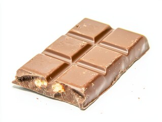 A partially broken chocolate bar revealing a creamy filling, showcasing a rich, smooth texture and appealing design.