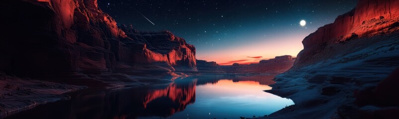 Serene Canyon Sunset Under Starlit Night Sky