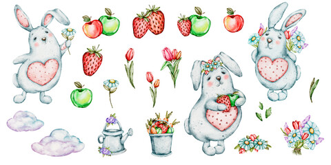 Hand painted watercolors set elements «Dreamy Hippo Garden: a celestial elements Collection»