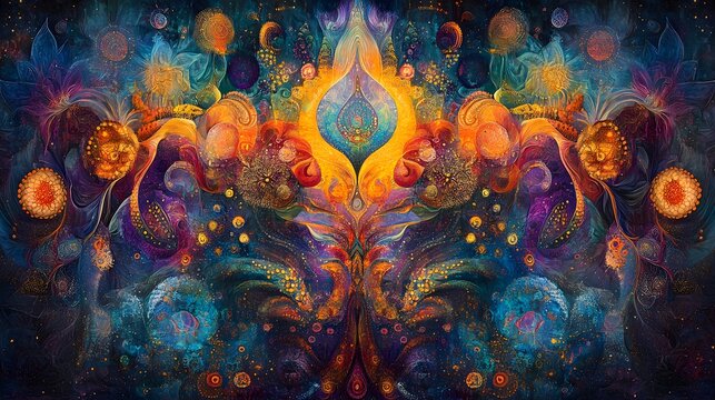 A Dazzling Ethereal Dance of Atman Spirit Through Vibrant Energy Forms and Cosmic Interconnectedness