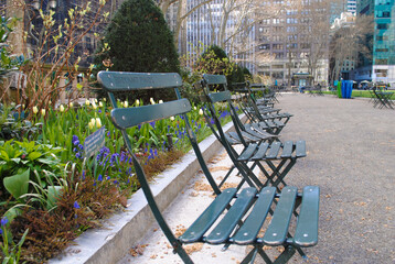 Empty Benches in New York Bryant Park