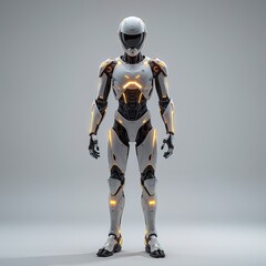 Fototapeta premium Futuristic humanoid robot with glowing orange highlights.