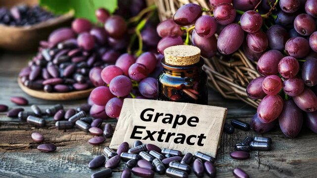 Grape seed extract in capsules. Selective focus. Nature.