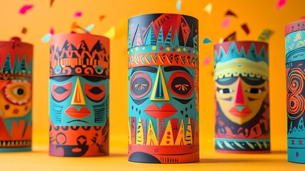 Fototapeta premium Colorful Cultural Wrappers with Ancestral Themes and Celebratory Tones