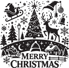 Marry Christmas icon silhouette vector with white background