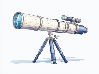 A detailed telescope with a large lens and a small viewfinder, mounted on a sturdy tripod, ideal for stargazing and observing distant objects.