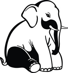 A cute sitting Elephant silhouette vector art, Elephant vector, Elephant line art vector illustration 