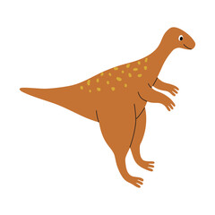 Cute brown dinosaur character. Design element for print, greeting card, invitation, book. Isolated vector illustration