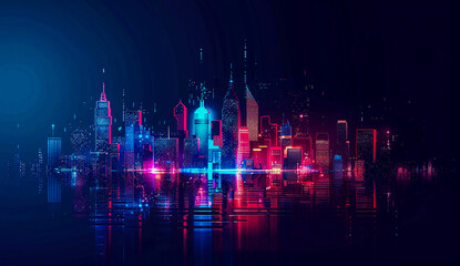 Obraz premium Featuring holographic neon lights and futuristic skyscrapers