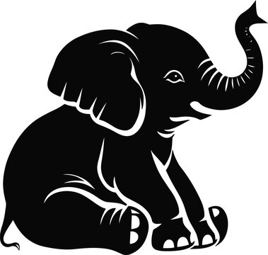 A cute sitting Elephant silhouette vector art, Elephant vector, Elephant line art vector illustration 