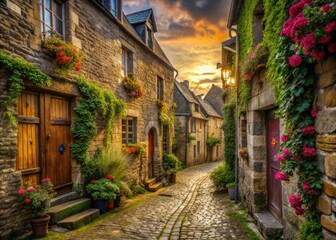 Fototapeta premium Explore Josselin's decaying elegance; a historic Breton town's medieval allure captured in stunning photography.
